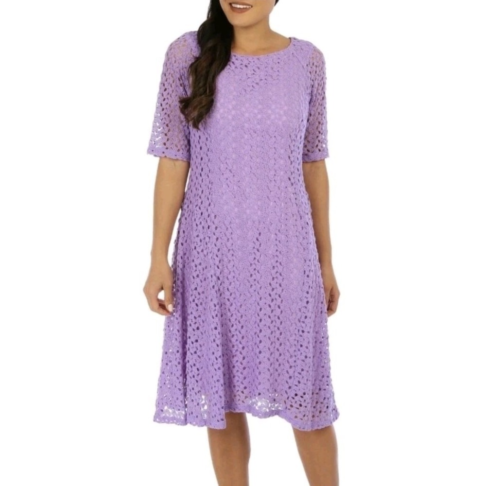 New Rabbit Cottage Crochet Overlay Dress‎ Short Sleeve Elegant Beachy Women 6